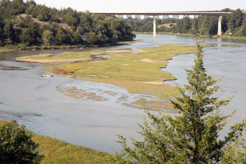 Bridge over Niobrara National Scenic River on a rainy fall morning near Valentine, Nebraska