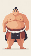 Whimsical Illustration of a Sumo Wrestler Performing the Shiko Pose in Traditional Japanese Martial Arts Style