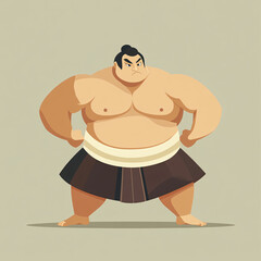 Whimsical Illustration of a Sumo Wrestler Performing the Shiko Pose in Traditional Japanese Martial Arts Style