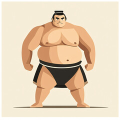 Whimsical Illustration of a Sumo Wrestler Performing the Shiko Pose in Traditional Japanese Martial Arts Style