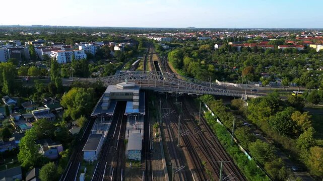 berlin former bornholmer str bridge border. Best aerial view flight drone