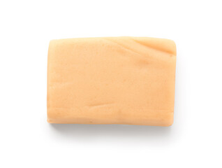 Tasty marzipan bar on white background