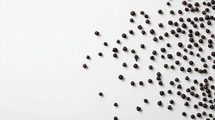 Fototapeta premium Black Peppercorns Scattered on White Background