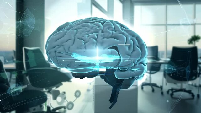 Digital brain human AI 3D virtual thinking modern lab research imagination creativity skill technology intelligence idea innovation concept mind medicine health office business tech biology memory