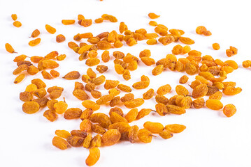 yellow sultanas raisins isolated on white background, raisins isolated on white background