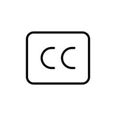 Closed captioning icon symbol. displaying text on video screen for broadcast and television, CC icon sign	