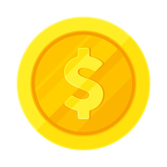 Gold coin with dollar sign. Economy, finance, investment, profit, money, currency concept. Flat vector illustration isolated on white background