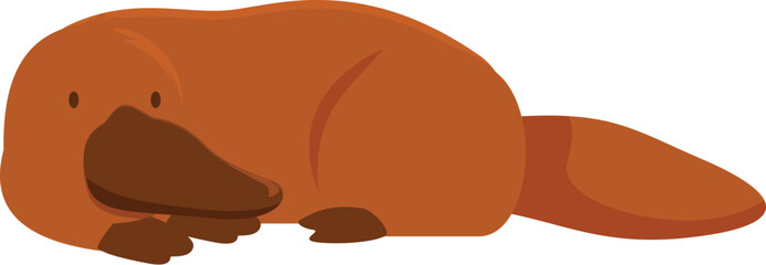 Cartoon illustration of a cute platypus lying on its belly, perfect for educational or entertainment projects