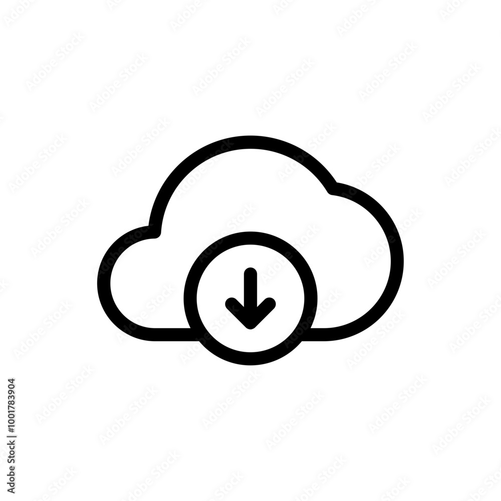 Aufkleber cloud download icon with arrow down symbol, save import icon, data storage database icons button	

