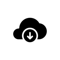 cloud download icon with arrow down symbol, save import icon, data storage database icons button	
