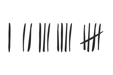 Set of tally marks or hash marks from one to five in simple black stokes vector