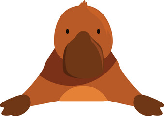 Cartoon platypus with brown fur and a duck like bill is leaning on a ledge