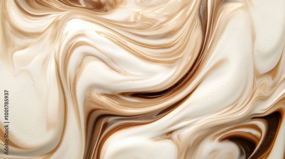 Aufkleber Swirls of coffee blend gracefully with milk in a dynamic dance of colors and textures, creating an abstract visual masterpiece. Generative AI