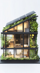 Architectural Model of a Solar-Powered Eco-Friendly Home with Lush Greenery and Vertical Gardens Innovation Sustainable Green Building