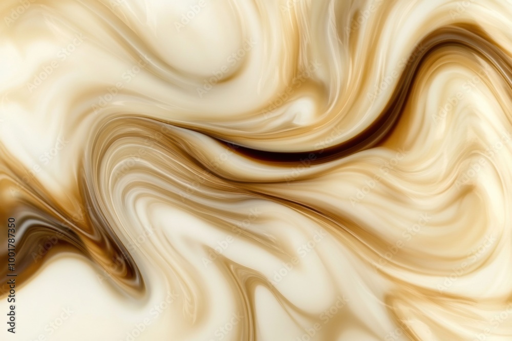 Poster abstract swirling design of coffee blending into milk created in natural lighting. generative ai