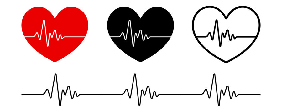 heart beat icons set. Heartbeat icon. Medical heart signs. Cardiogram sign. Medicine symbols. Editable stroke. Vector