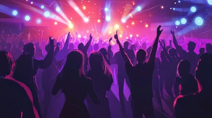 Festival crowd partying under bright. 4k illustration