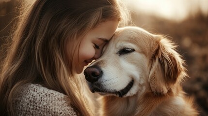 Girl enjoying a heartfelt moment with her dog. 4k illustration