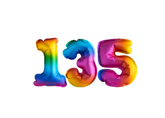 Multicolor balloon number 135 anniversary. Happy birthday congratulations