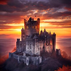 Obraz premium Medieval Castle at sunset