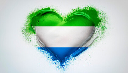 Paint stain in the shape of a heart in the colours of the flag of Sierra Leone.