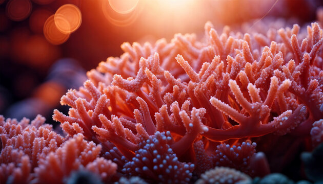 Coral reef. Close-up of red coral. Sea fauna