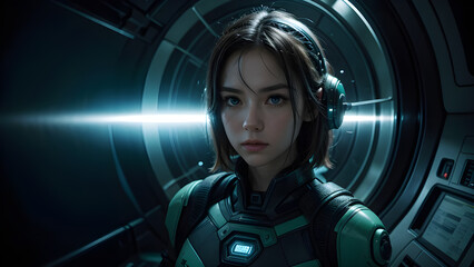 girl in the futuristic cockpit