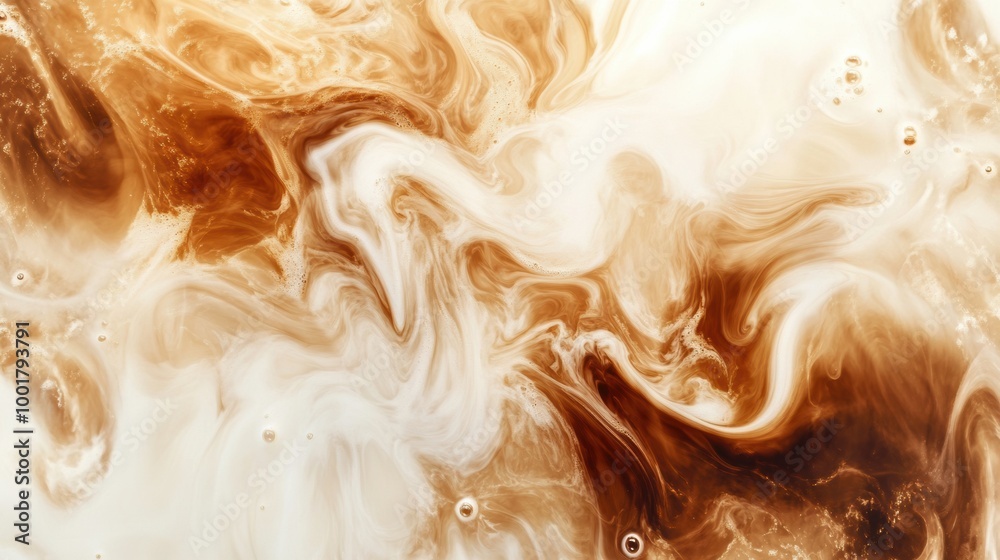 Leinwandbilder swirling coffee mixes with milk creating an abstract design in a warm light setting. generative ai