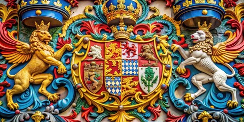 Naklejka premium Elaborate Coat of Arms Featuring Heraldic Symbols and Intricate Designs Representing Heritage and History