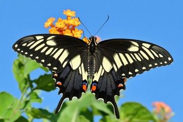 A Gulf fritillary butterfly (Dione vanillae) rests on a blossom at Fort Morgan State Historical Site; Gulf Shores, Alabama, USA