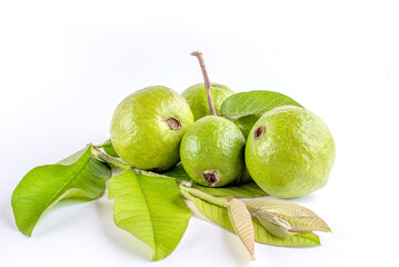 White background with guava leaves providing ample copy space image.