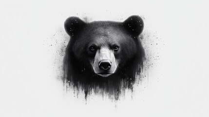Fototapeta premium Black bear portrait with dripping ink effect, Dotwork Tattoo.