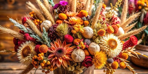 Fototapeta premium Elegant Dried Bouquet Arrangement in Rustic Style with Natural Textures and Warm Earthy Tones
