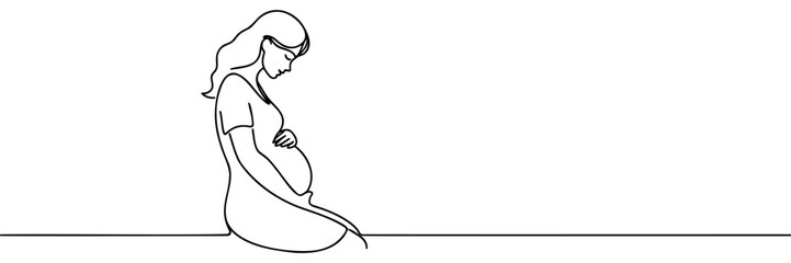 Continuous Line Drawing Pregnant Woman. Single Line Drawing of Pregnant Woman. Happy Mom Minimalist Contour Illustration