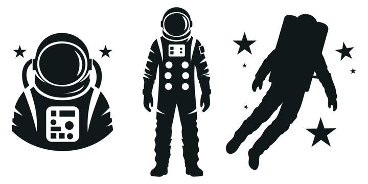 Minimalistic black silhouette of an astronaut