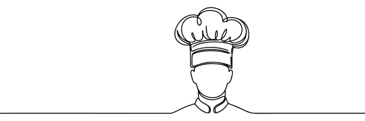 continuous line drawing of professional chef man on white background