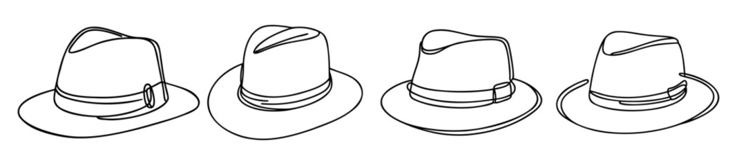 Set of hat sketch drawn. Isolated on white background vector illustration