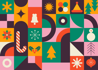 Advent Calendar, Merry Christmas poster, printable template with Xmas elements in modern minimalist style. Vector illustration and concept design.Holiday season, Trendy, contemporary abstract design. 