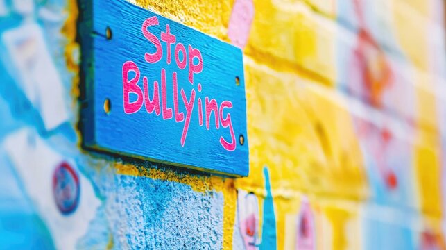 Anti bullying action: text stop bullying, call to end harmful behavior, promote kindness and respect, importance of standing up against intimidation and fostering a safe, supportive environment