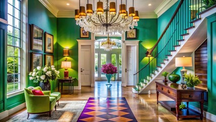 Elegant luxury modern entryway with stylish decor, high ceilings, and contemporary design elements