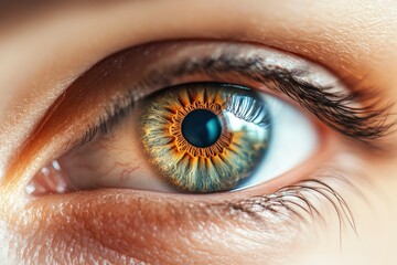 Human brown eye supermacro closeup background. Color contact lens concept with generative ai