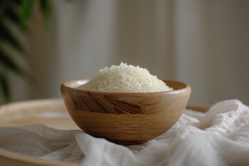 Uncooked White Rice in a Wooden Bowl - Food Photography