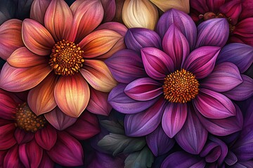 A colorful garden symphony in oil painting - Stock