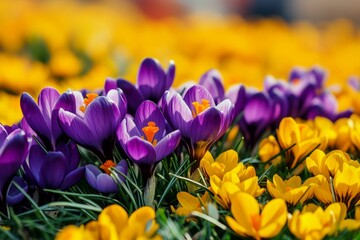 Obraz premium The purple crocus in flower in Devon, England in early spring, one of the first flowers to announce the arrival of spring