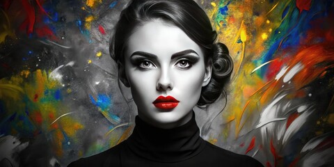 Elegant Silhouette of a Woman in Black and White with Artistic Background for Creative Projects