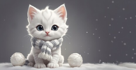 Fototapeta premium A cute kitten is wearing a scarf and looking at the camera