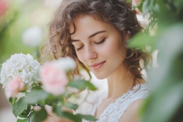 Fototapeta premium An ivy-covered young woman with flowers