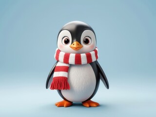 Obraz premium A cartoon penguin wearing a red and white scarf