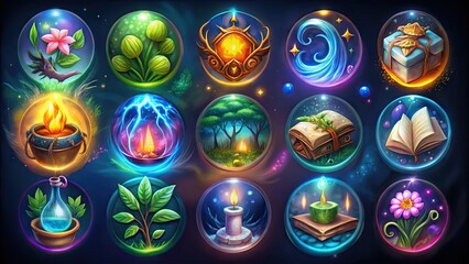 Enchanted Magic Icons Set for Creative Projects, Illustrations, and Fantasy Themes in Design