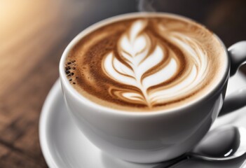 Close up shot of a cappuccino with latte art